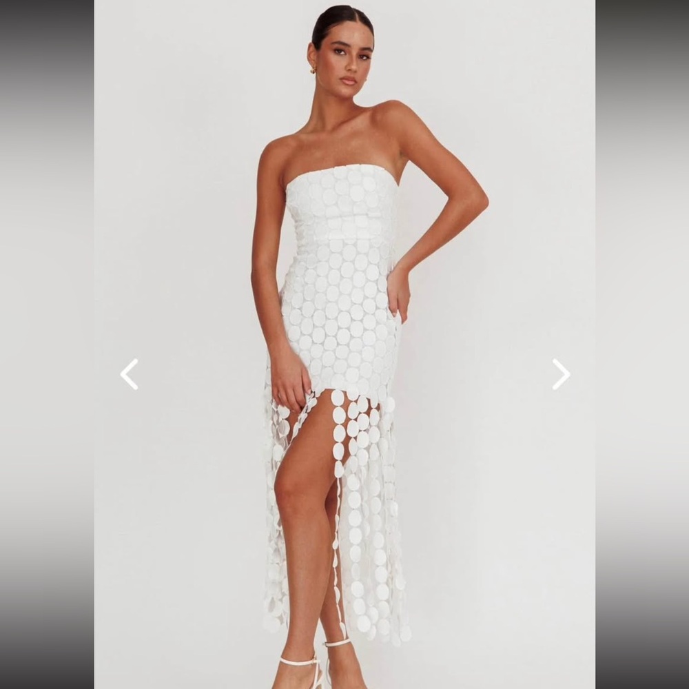 Selfie Leslie ELIO CIRCLE TRIM STRAPLESS MINI DRESS WHITE